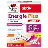 Doppelherz Energie Plus Koffein + Taurin + B-Vitamine DIRECT – Mit Vitamin B1, B5 (Pantothensäure) und B12 als Beitrag zum Energiestoffwechsel – 20 Portionsbeutel