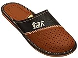 Herren Hausschuhe Leder Pantoffeln _vip (44) , farbe - Braun , Gr. 44 EU