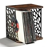 Schallplatten Aufbewahrung bis zu 60 Alben, Stapelbar Schallplattenregal aus Metall & Holz, Aufbewahrungsbox für Alben, Bücher, Magazine und Akten
