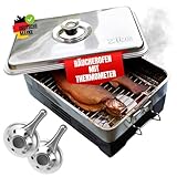 Zite Fishing Tisch-Räucherofen – [Smoker mit Thermometer] Fisch & Mehr Grillen und Räuchern, Tischräucherofen Räucherofen Edelstahl Fischräucherofen, Angelzubehör, Fisch-Räucherofen klein
