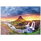 Der malerische Sonnenuntergang über Landschaften und Wasserfällen. Berg Kirkjufell, Island - Premium 500 Teile Puzzle - MyPuzzle Sonderkollektion von Puzzle Galaxy