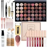 Schminke Set für Frauen, All in One Make Up Set - 40 Farben Lidschatten Palette, Lip Gloss Set, Mascara, Foundation & Face Primer, Eyeliner Stempel, Augenbrauen Seife, Makeup Schwamm Pinsel Set
