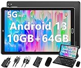 GOODTEL Tablet 10 Zoll Android 13 PC 10GB RAM+64GB ROM (TF 1TB),WiFi 5G/2,4G+Bluetooth 5.0/Google GMS/GPS/Widgets/Split-Screen-Funktion/Typ-C/OTG/6000 mAh/8MP+5MP, mit Hülle+Tastatur+Maus,Schwarz