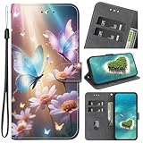 for Huawei P10 LITE Hülle Kind Handytasche Gemalt Muster Süß Flip Brieftasche Kartenhalter Magnetschnalle Ständer Handyhülle Hülle für Huawei P10 LITE,Schmetterlinge und Blumen