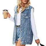 AUKLETBLIEF Damen Lose Casual Klassische Denim Jacke Ärmellose Knopf Denim Weste (DE/NL/SE/PL, Alphanumerisch, M, Regular, Regular, Blau)