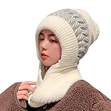 Herbst Mütze Damen, Winter Warm Stricken Kaschmir Kopfbedeckung Handschuhe Cozy Baumwolle Gefütterte Elegant Schal Hut Cashmere Loop Knitted Set Mützen Wintermütze