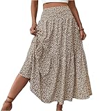 Sommerrock Damen Leicht Und Luftig Kordelzug Bohemien Sommerkleid Maxi Rock Für Damen Boho Elegant Skirt Maxi Skirt Plissee Röcke Lang Boho Langer Rock（8-Khaki，M）