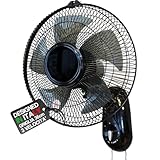 BAKAJI Wandventilator mit Gitter von 36 cm und 3 wählbaren Geschwindigkeitsstufen, Wandkühler mit 5 Flügeln aus Polypropylen, 65 Watt Leistung mit automatischer seitlicher Oszillation