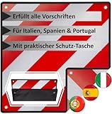 MATADORES Premium 3in1 Warntafel für Italien UND Spanien + Portugal | + Schwarze Tasche | Aluminium, 50x50cm, reflektierend | Für Fahrradträger/Heckträger