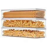 Winter Shore Schmale Aufbewahrungsbox mit Deckel Küche 1100ml (3Pack) - Übersichtliche Vorratsbehälter mit Deckel zur Nudeln & Spaghetti Aufbewahrung - Luftdicht, Stapelbar, BPA-Frei & Kühlschrankfest