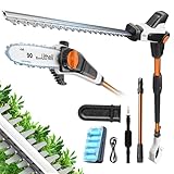 Litheli 20V 2-in-1 Akku Teleskop Heckenschere & Hochentaster mit 2.0Ah Akku, 47 cm Stabheckenschere, abwinkelbarer Kopf und Teleskopstiel zum Schneiden von Ästen, Trimmen.