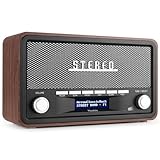 Audizio Foggia, Retro Radio, DAB Plus Radio, Bluetooth, Alarmfunktion, Radiowecker, Nostalgie Radio, UKW, Batterie- und Netzbetrieb, 20 Speicherplätze, LCD-Display, AUX, Küchenradio Vintage, Grau