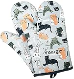 Voarge 1 Paar Hitzebeständig Ofenhandschuhe, Topflappen Handschuh, Anti-Rutsch Ofenhandschuhe Küche Topfhandschuhe für Kochen, Backen, Barbecue, Graues Kätzchen