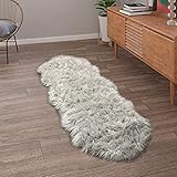 Paco Home Kunstfell Fellteppich Imitat Teppich Hochflor Sitzkissen Herzform Rund Fell Form, Grösse:55x160 cm Fell-Form, Farbe:Grau