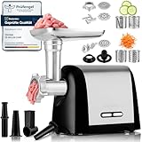 ZEEGMA Molen Chef Elektrischer Fleischwolf, 1900 W mit 3 Schleifplatten aus Edelstahl, 3 kg/min, Wurstfüller, Kubbe, Zerkleinern, Schneiden, REV-Funktion, Zubehör-Set, Spezialgeräte (Silber)