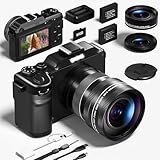 Digitalekamera, 5K 64MP Fotokamera mit WiFi, 64GB Karte, Autofokus, Selfie 3-Zoll LCD-Bildschirm, kompakte Vlogging-Kamera für YouTube, Weitwinkel- & Makroobjektiv für Anfänger und Erwachsene