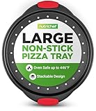 NutriChef Pizzablech Schwarz Ø 32 cm | Rundes Antihaft Backblech für Pizza | Hitzebeständig & kratzfest aus Carbonstahl | Spülmaschinengeeignet