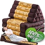 Namasdee Thaikissen 3 Auflagen 175x55x8cm mit 100% natürlicher Kapokfüllung (Braun/Gold/Elefanten Seide)