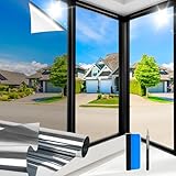 Zindoo Fensterfolie Spiegelfolie 44.5 x 200 cm – von innen durchsichtig, von außen bei sonnigem Wetter Blickdicht, UV-Schutz Silberne Sonnenschutzfolie, für kleine nach außen gerichtete Fenster