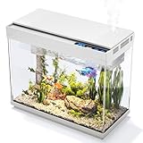 Vehipa Aquarium Klein mit Intelligentem Luftbefeuchter, 3-in-1 selbstzirkulierende Systeme, Temperaturanzeige, 7-farbige Beleuchtung, Büro-Desktop-Dekoration Aquarium Komplettset