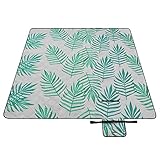 SONGMICS Picknickdecke, 200 x 200 cm, groß, Campingdecke, für Park, Garten, Strand, wasserdicht, maschinenwaschbar, faltbar, grau mit tropischem Farn GCM001G02