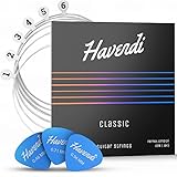 HAVENDI® Gitarrensaiten Konzertgitarre - brillante Klangqualität Saiten aus Nylon für klassische Gitarre mit Silber ummantelt (6 Saiten-Set) inkl. 3 Plektren