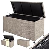 Casaria® Gartenbox Auflagenbox mit Rollen 420L Stauraum UV-beständig Handgriffe Gasdruckfeder Wetterfest 122x56cm Garten Balkon Aufbewahrungsbox Creme