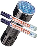 edding Doppelpack Spezialmarker 8280 securitas UV Marker, 1,5-3 mm, farblos + eine UV LED Lampe