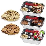 FLAMMBURO Räucher-Chips 3er-Probier-Set - Kirsche, Walnuss, Whisky - Smoking Wood Chips, Grill, Smoker, BBQ, Späne, Mehl, Schnitzel - Kirsche, Walnuss, Whisky Aroma (Probierpack 3er Set)