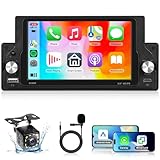 VECHTEL 1 Din Autoradio mit 5,9 Zoll IPS HD 2,5D Bildschirm Carplay Android Auto, Autoradio Touchscreen mit Bluetooth 5,0, Mirror Link, FM, USB, Typ-C, SWC, Mikrofon, Rückfahrkamera