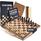FALKENWERK Magnetisches Schachspiel Holz [38x38 cm] - Handgefertigtes Schachbrett aus Echtholz - Hochwertiges Schach Brett inkl. Anleitung & Tipps - Klappbares Chess Board mit Tragegriff