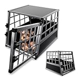 Juskys Alu Hundetransportbox M - 69x54x51 cm - Auto Hundebox robust & pflegeleicht - Gittertür verschließbar - Aluminium Transportbox für Hunde