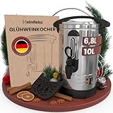 Heimfleiss® Glühweinkocher 6,8L aus Edelstahl | 1500W Einkochautomat für Glühwein, Punsch & Wasser | Glühweintopf mit Zapfhahn, Thermostat & Abtropfschale | Heissgetränkespender Heißgetränkeautomat