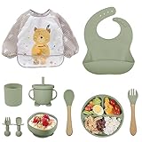 Silikon Baby Geschirrset Kindergeschirr, Baby Kinderteller Set, Geschirrset Kindergeschirr mit Saugnapf, 10 Stücke Rutschfest Silikon Geschirr Sets Rutschfest Babyteller Schüssel Lätzchen