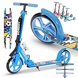 Arebos Cityroller Tretroller Blau Scooter höhenverstellbar | klappbar | inkl. Traggurt | XXL Räder | Tritt-Bremse | für Kinder und Erwachsene | bis 100kg belastbar | Kickroller | Kickscooter