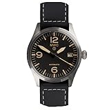 MWC Classic Aviator Automatik Stahl Schwarz Datum Leder Militär Uhr Herren, Schwarz