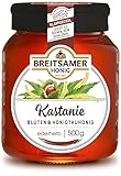 Breitsamer Honig Kastanie edel 500g - Flüssiger Kastanienhonig, herb würzig im Geschmack mit praktischem Klappdeckel (500g (2er Pack))