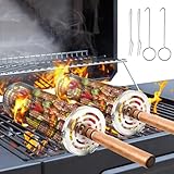 PLAUSO 2 STÜCK Rolling Grillkorb mit Gabel, Grill zubehör, Grillzubehör, Grilling Edelstahl GrillKorb mit Griff, BBQ Grill Rack für Außengrill Gemüse,Grillhalter für Pommes,Fisch,Garnelen