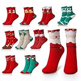 Riwer 10 Paar Unisex Weihnachtssocken Weihnachten Socken Baumwolle Funny Christmas Socks Weihnachtsmotiv Bunt Lustige Socken für Damen und Herren