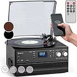 Auna Plattenspieler für Schallplatten, Plattenspieler mit Lautsprecher, CD-Player, USB & DAB Radio, Schallplattenspieler im Retro-Design, Moderner Record Vinyl Player, Plattenspieler mit Bluetooth