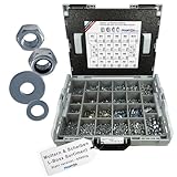FRANTOS L-BOXX Sortimentskoffer mit Muttern und Scheiben in Stahl verzinkt - 6.590 tlg. I Sechskantmuttern Sicherungsmutter Unterlegscheiben Sortiment Schraubensortiment