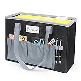 abcxgood Schreibtisch-Aktenbox, zusammenklappbar, Hängeregistraturbox, Dokumentenaufbewahrung, Organizer mit Fronttasche und Griffen, Briefform, Schwarz