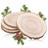 MICHIHOMIE Holzscheiben 4 Stück, 18-20 cm Durchmesser und 15 mm Dicke Baumscheiben Unbehandelte, Baumstamm Scheiben für DIY Basteln, Hochzeit und Weihnachten Deko