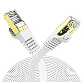 Veetop 15m Lan Kabel Cat 7 Netzwerkkabel Flach für 10 Gigabit Ethernet mit vergoldetem RJ45. Weiß