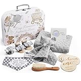 Lictin Baby Geschenke zur Geburt, 14 Stücke Neugeborenen Geschenk, Geschenk Set mit Babydecke, Baby-Sicherheitsdecke, Baby-Rassel Socken und Handgelenk, Baby-Lätzchen, Holzbürste und Meilensteine