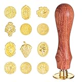 Bewudy 12 Stück Wachssiegel Stempel, Vintage abnehmbarer Messingkopf mit 1 Stück Holzgriff DIY Holz Wachs Siegel Stempel für Geschenk Einladungen Umschläge Briefe