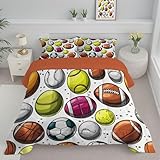 Steppdecke 200x200cm 4-Jahreszeiten Bettdecke Handgezeichnete Sportbälle Weiche und Bequeme Ganzjahresdecke Cartoon-Stil Waschbare Oberbett ohne Bezug mit 2 Kissenbezug 80x80cm, Fluoreszierendes Grün