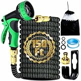 Flexibler Gartenschlauch 45M mit 10 Modi Wassersprühpistole, Wasserschlauch flexibel mit 3-Fach Latexkern inkl. Vollmessing Adapter für 1/2' 3/4' Zoll, Langlebig und auslaufsicher Gartenschlauch