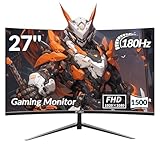 CRUA Curved Gaming Monitor-27 Zoll FHD Curved Computer Screen,Krümmung 1500R,VA-Panel,180Hz, Gaming Display, Augenpflege,Neigungsverstellung, HDMI,DP Schwarz