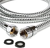 H&S Edelstahl Duschschlauch mit 2 Unterlegscheiben - 1m 75 mit 1/2 Zoll Anschluss - Universal Brauseschlauch mit Chrom-Finish - Knickschutz Schlauch für Dusche & Badewanne - Brauseschlauch Badewanne